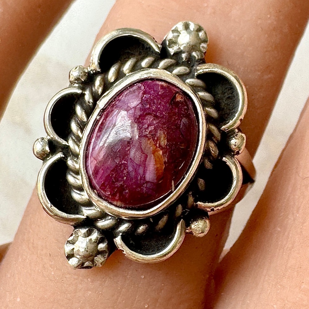 Navajo Flower Ring Turquoise Sz 6 Sterling Silver Signed Morgan‎ Native Amer